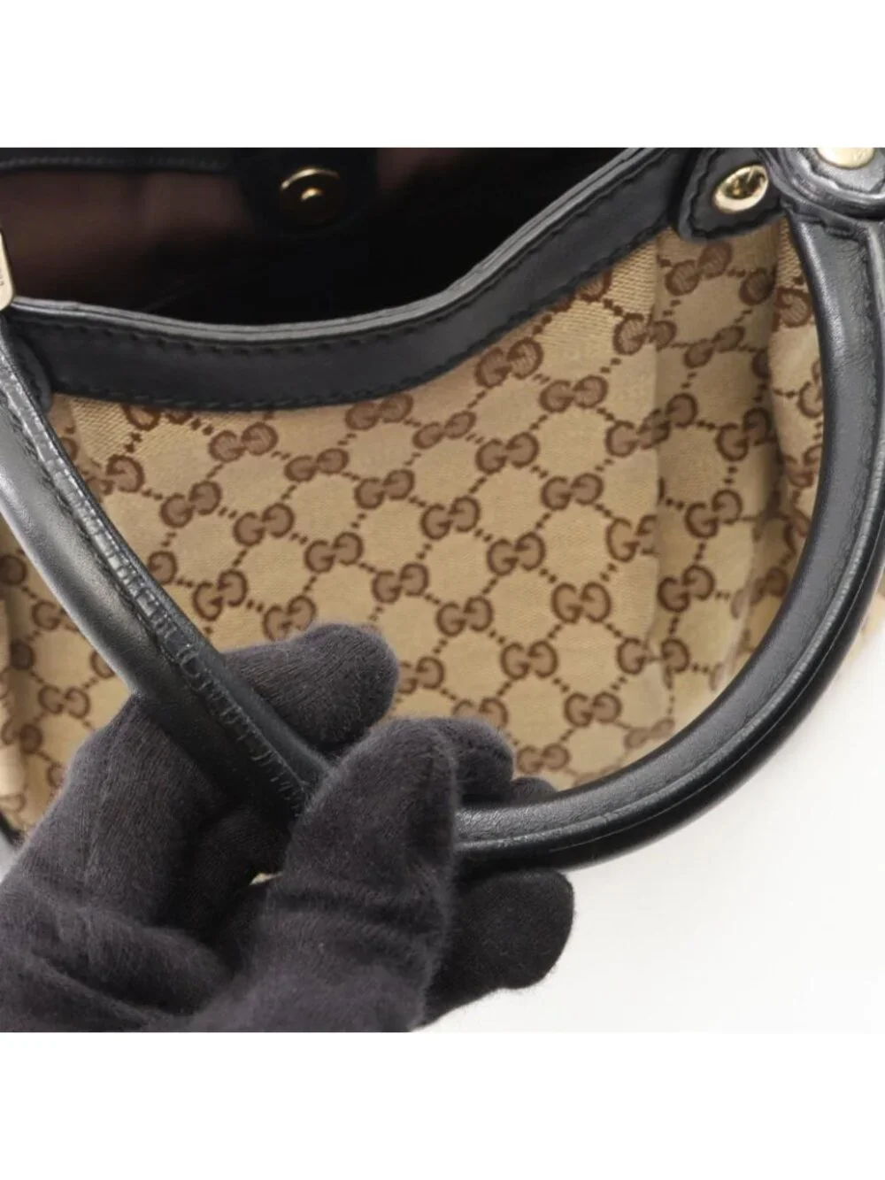 Gucci Handbag GG Canvas Beige Black Tote
